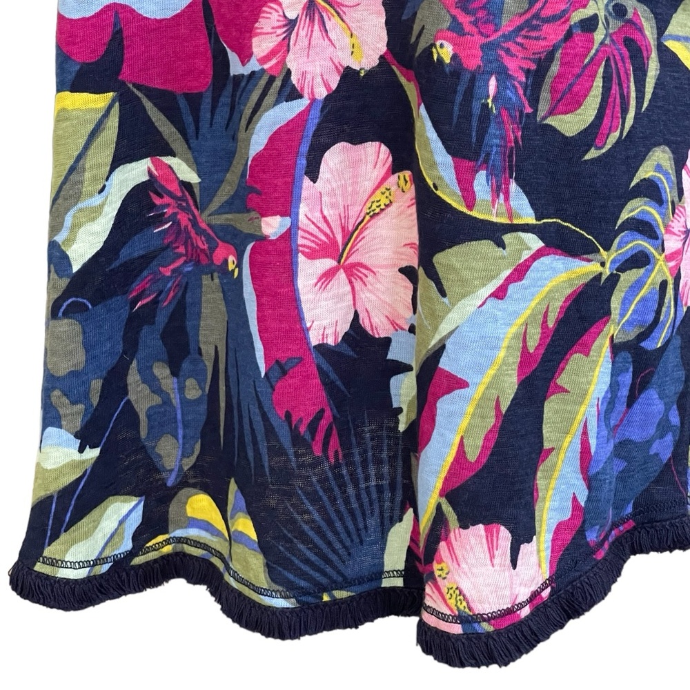 Chico's Tropical Floral Navy Pink Green V-Neck Ruffle Sleeve Blouse - Picture 6 of 15